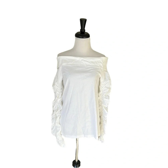 Tibi Mercerized Knit Off the Shoulder Top White Classic Casual Women’s 4 - Picture 3 of 12